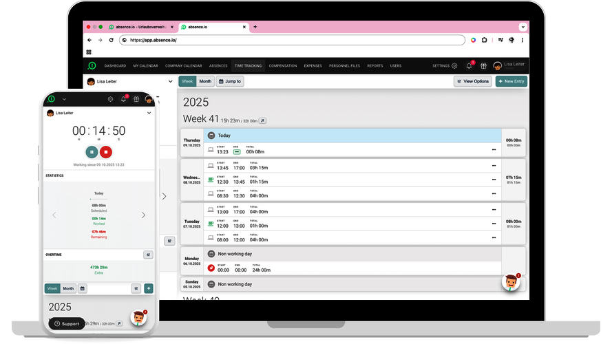 The digital time tracking on a laptop and a smartphone.