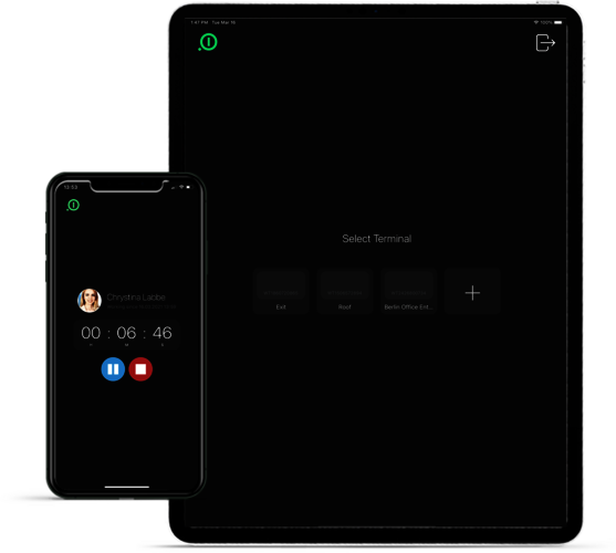 El reloj de fichar digital de absence.io en un smartphone y una tableta.