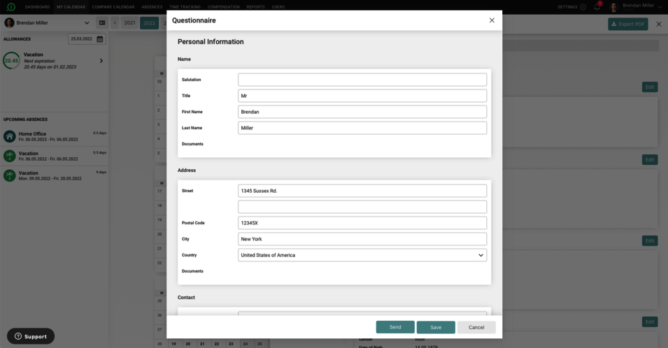 The view of a popup window where personal information can be entered for the digital personnel file.