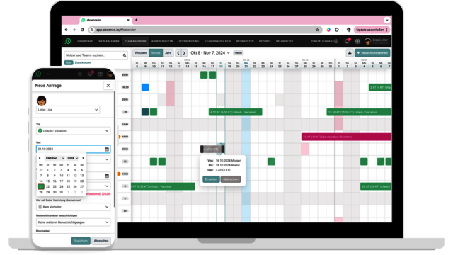 Digitaler Urlaubsplaner - Intuitive Urlaubsplanung mit absence.io