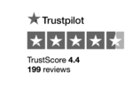 Trustpilot widget with 4.4 stars in grey